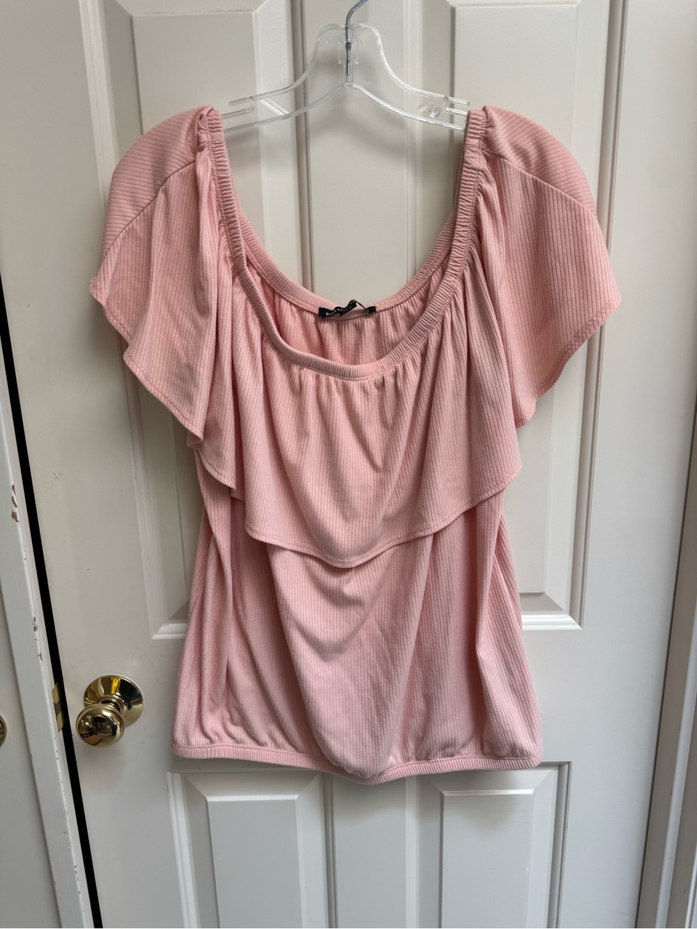 Boston Proper Blush Pink Ruffle Scoop Neck Top